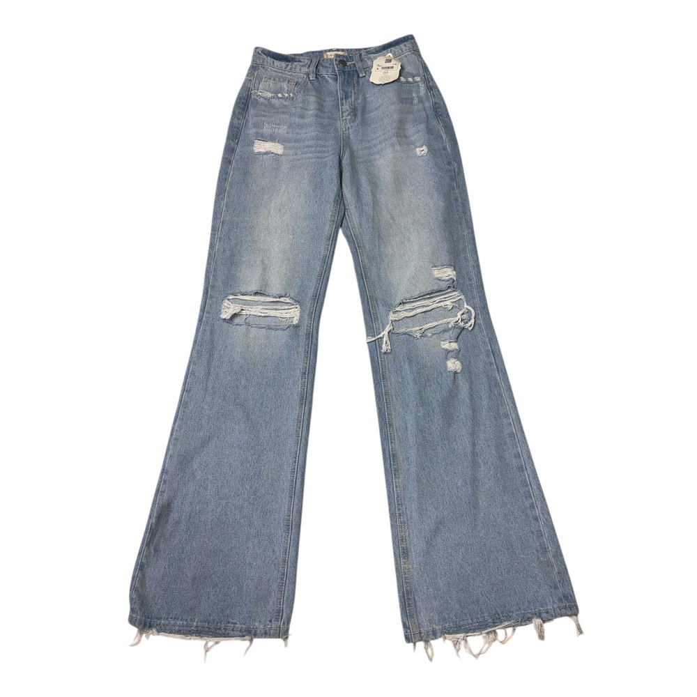NWT Altar State Womens Jeans Light Wash Distressed Wide Leg Size 25X33‎